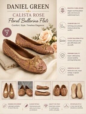 DANIEL GREEN Calista Rose Floral Ballerina Flats 7